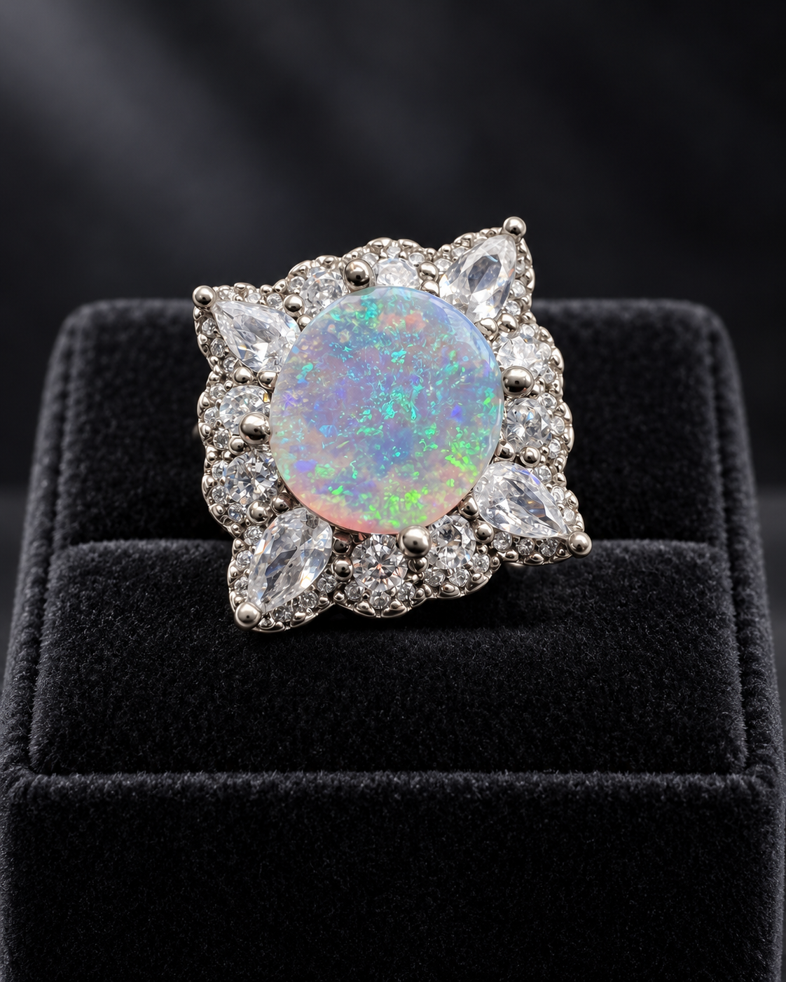 Bague ajustable à opale de Lightning Ridge de 2 ct, argent 925 et zirconias