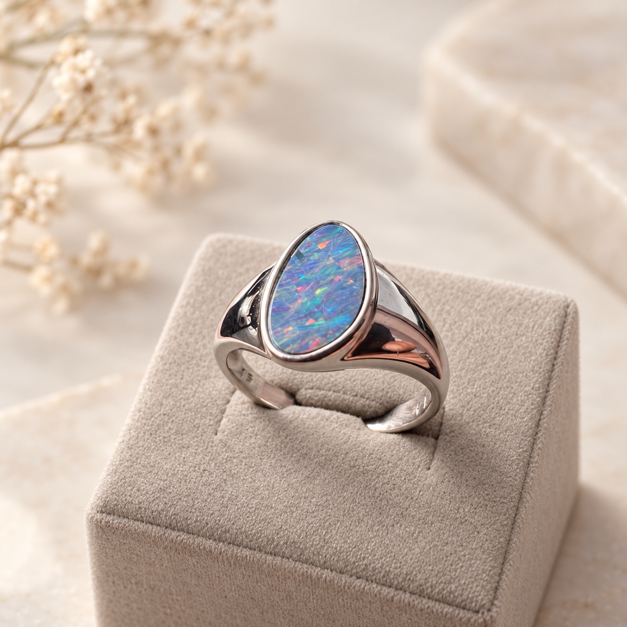Rainbow Sunset, bague opale de Coober Pedy de 1,5 ct en argent 925, vendue